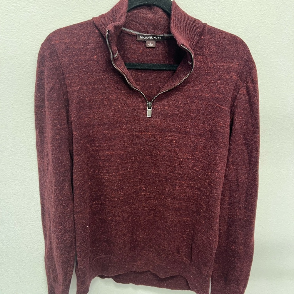 Michael Kors - Cotton/Wool Blend -  Maroon - Quarter Zip Sweater - Size L